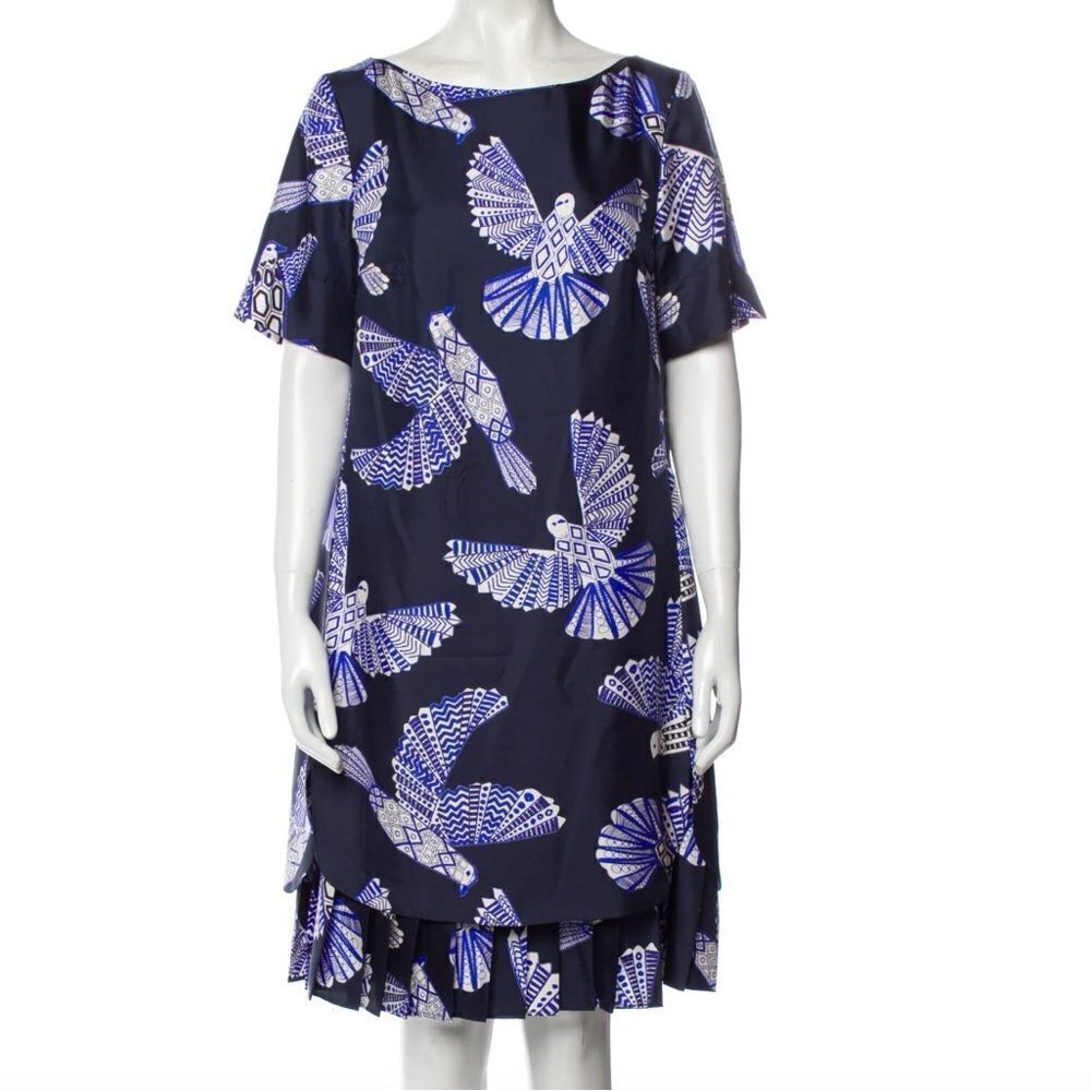 Maison Common Blue Bird Shift Dress, Size Medium EUC